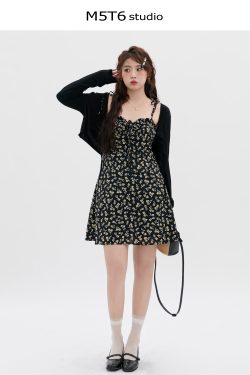 Curvy Floral Tea Break Slimming Sexy Waist-Defined Sling Dress - 90s Inspired Summer Fashion