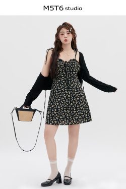 Curvy Floral Tea Break Slimming Sexy Waist-Defined Sling Dress - 90s Inspired Summer Fashion