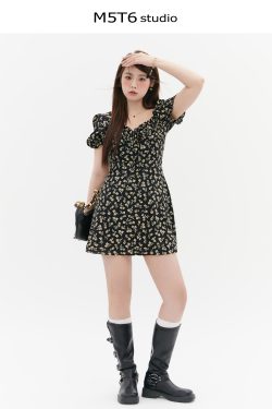 Curvy Floral Tea Break Slimming Sexy Waist-Defined Sling Dress - 90s Inspired Summer Fashion