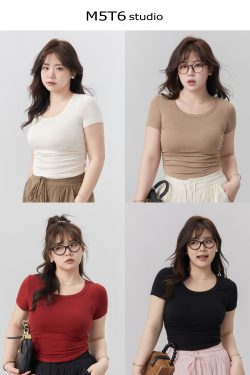 Curvy High Elastic Slimming Short Sleeve T-Shirt for Plus Size, Comfortable Inner Top, Trendy Casual Wear