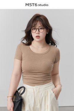 Curvy High Elastic Slimming Short Sleeve T-Shirt for Plus Size, Comfortable Inner Top, Trendy Casual Wear