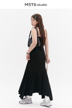 Curvy Mermaid Sister Flirty Irregular Split Fish Tail Dress with Slimming Spaghetti Straps - Trendy Y2K Style for Effortless Elegance