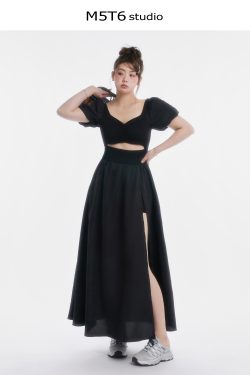 Curvy Minimalist Hepburn Style Split Dress - Elegant Long Skirt in Main Colors for 90s and Y2K Fashion Lovers