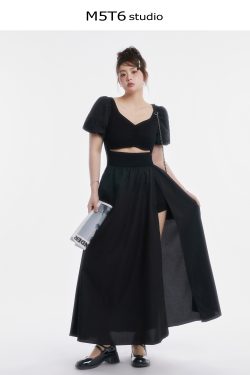 Curvy Minimalist Hepburn Style Split Dress - Elegant Long Skirt in Main Colors for 90s and Y2K Fashion Lovers