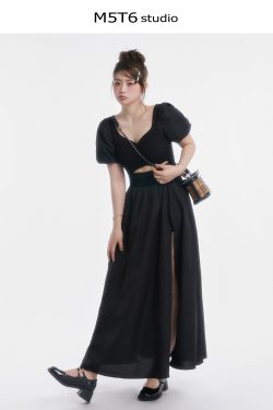 Curvy Minimalist Hepburn Style Split Dress - Elegant Long Skirt in Main Colors for 90s and Y2K Fashion Lovers