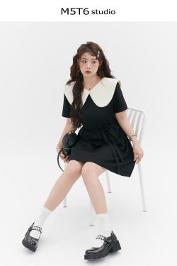 Curvy Summer Doll Collar Color-Block Dress - Loose Fit College Style for a Youthful Look, Perfect for 90s and Y2K Fashion Trends