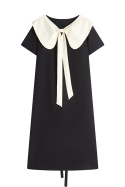 Curvy Summer Doll Collar Color-Block Dress - Loose Fit College Style for a Youthful Look, Perfect for 90s and Y2K Fashion Trends