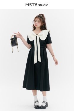 Curvy Summer Doll Collar Color-Block Dress - Loose Fit College Style for a Youthful Look, Perfect for 90s and Y2K Fashion Trends