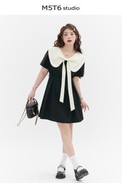 Curvy Summer Doll Collar Color-Block Dress - Loose Fit College Style for a Youthful Look, Perfect for 90s and Y2K Fashion Trends