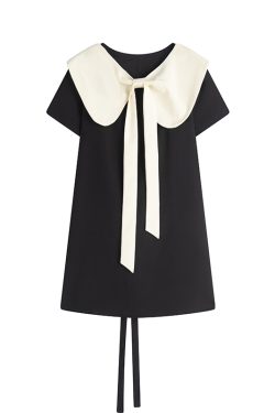 Curvy Summer Doll Collar Color-Block Dress - Loose Fit College Style for a Youthful Look, Perfect for 90s and Y2K Fashion Trends