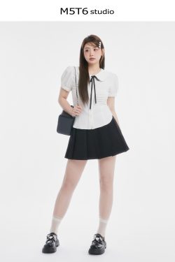 Curvy Sweet Bean A-Line Skirt for Women - College Style Waist-Defining Short Pleated Skirt, Trendy Casual Fashion