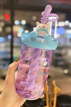 Cute 1L Plastic Straw Cup - High-Quality Graduation Water Bottle for Students, Perfect Gift for School and Summer Activities