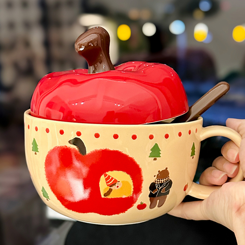 Cute Apple Ceramic Instant Noodle Bowl with Lid and Handle - Aesthetic Design for Dorm Room, Perfect for Instant and Snail Noodles Cute Apple Ceramic Instant Noodle Bowl with Lid and Handle - Aesthetic Design for Dorm Room, Perfect for Instant and Snail Noodles