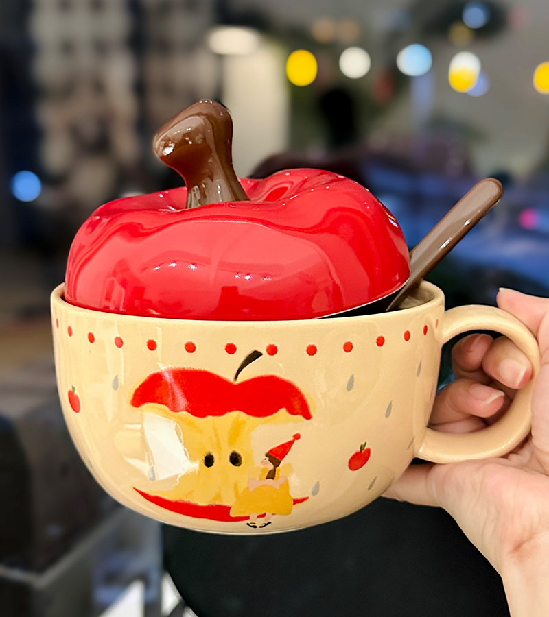 Cute Apple Ceramic Instant Noodle Bowl with Lid and Handle - Aesthetic Design for Dorm Room, Perfect for Instant and Snail Noodles Cute Apple Ceramic Instant Noodle Bowl with Lid and Handle - Aesthetic Design for Dorm Room, Perfect for Instant and Snail Noodles