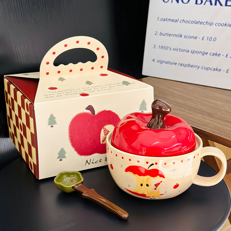 Cute Apple Ceramic Instant Noodle Bowl with Lid and Handle - Aesthetic Design for Dorm Room, Perfect for Instant and Snail Noodles Cute Apple Ceramic Instant Noodle Bowl with Lid and Handle - Aesthetic Design for Dorm Room, Perfect for Instant and Snail Noodles