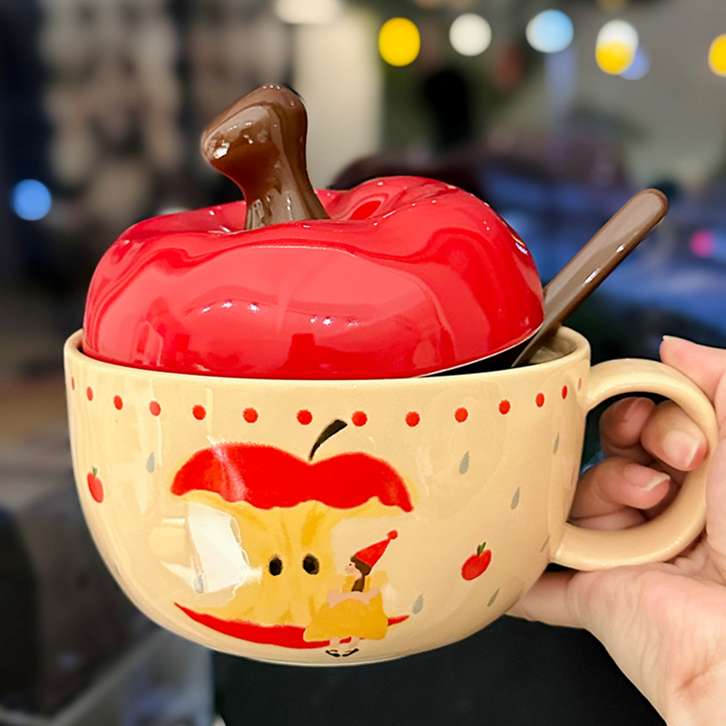 Cute Apple Ceramic Instant Noodle Bowl with Lid and Handle - Aesthetic Design for Dorm Room, Perfect for Instant and Snail Noodles Cute Apple Ceramic Instant Noodle Bowl with Lid and Handle - Aesthetic Design for Dorm Room, Perfect for Instant and Snail Noodles