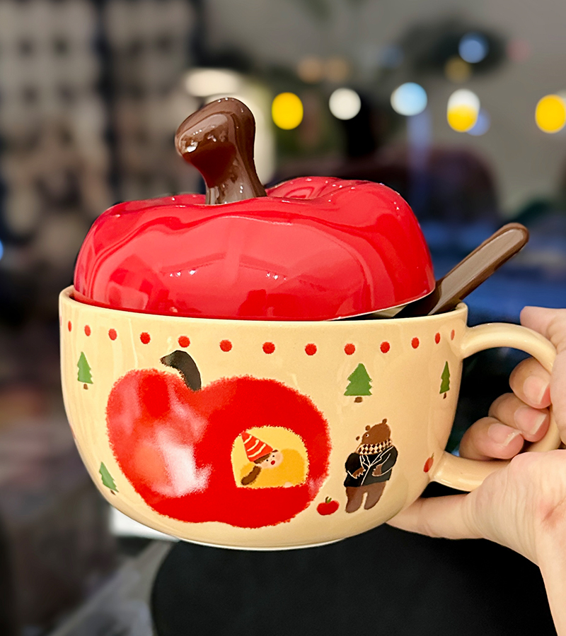 Cute Apple Ceramic Instant Noodle Bowl with Lid and Handle - Aesthetic Design for Dorm Room, Perfect for Instant and Snail Noodles Cute Apple Ceramic Instant Noodle Bowl with Lid and Handle - Aesthetic Design for Dorm Room, Perfect for Instant and Snail Noodles