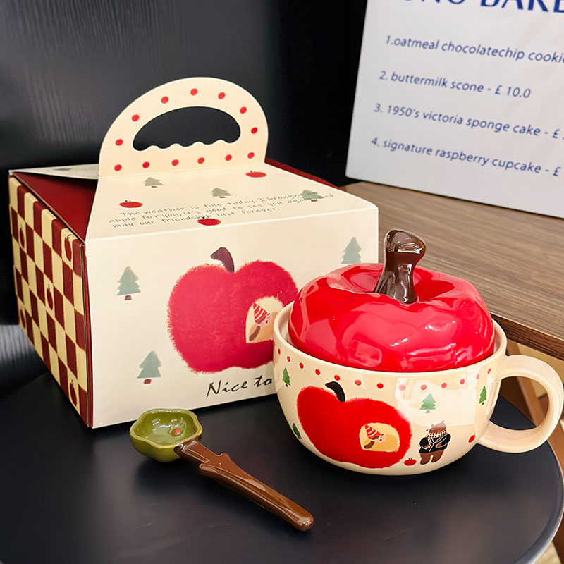 Cute Apple Ceramic Instant Noodle Bowl with Lid and Handle - Aesthetic Design for Dorm Room, Perfect for Instant and Snail Noodles Cute Apple Ceramic Instant Noodle Bowl with Lid and Handle - Aesthetic Design for Dorm Room, Perfect for Instant and Snail Noodles