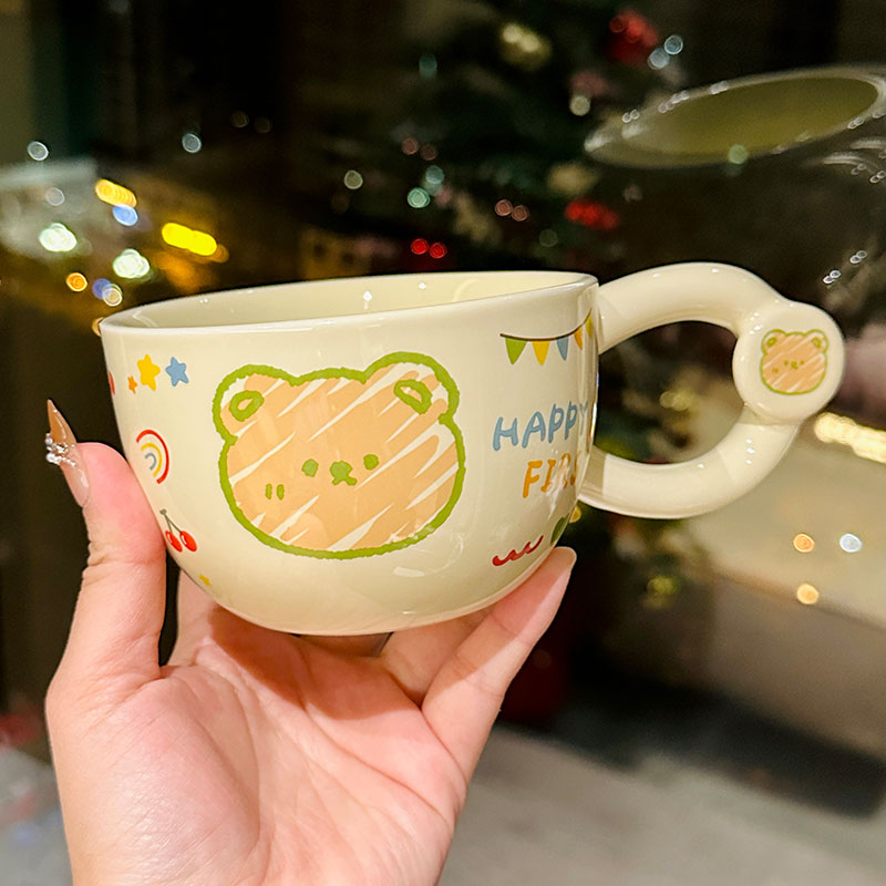Cute Bear Ceramic Mug with Lid and Spoon, Aesthetic Coffee Cup for Girls, Perfect for Office and Breakfast, Great Birthday Gift Cute Bear Ceramic Mug with Lid and Spoon, Aesthetic Coffee Cup for Girls, Perfect for Office and Breakfast, Great Birthday Gift