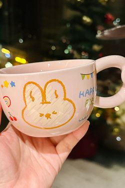 Cute Bear Ceramic Mug with Lid and Spoon, Aesthetic Coffee Cup for Girls, Perfect for Office and Breakfast, Great Birthday Gift