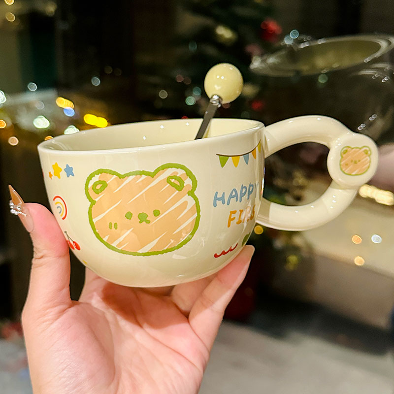 Cute Bear Ceramic Mug with Lid and Spoon, Aesthetic Coffee Cup for Girls, Perfect for Office and Breakfast, Great Birthday Gift Cute Bear Ceramic Mug with Lid and Spoon, Aesthetic Coffee Cup for Girls, Perfect for Office and Breakfast, Great Birthday Gift