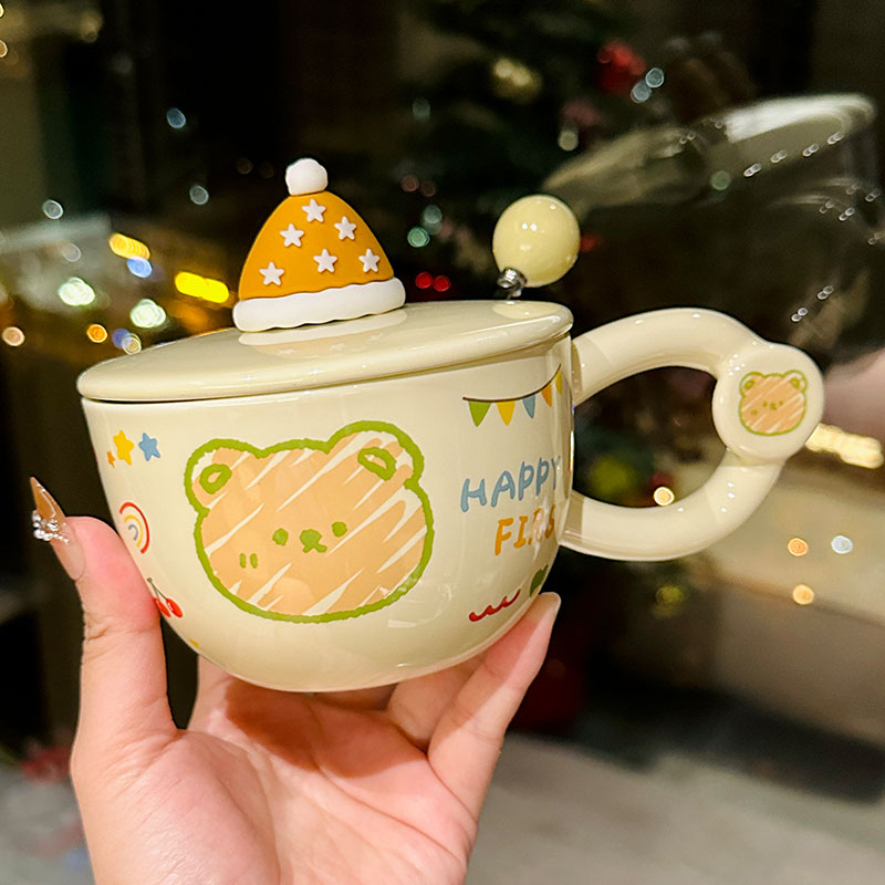 Cute Bear Ceramic Mug with Lid and Spoon, Aesthetic Coffee Cup for Girls, Perfect for Office and Breakfast, Great Birthday Gift Cute Bear Ceramic Mug with Lid and Spoon, Aesthetic Coffee Cup for Girls, Perfect for Office and Breakfast, Great Birthday Gift
