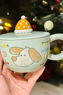 Cute Bear Ceramic Mug with Lid and Spoon, Aesthetic Coffee Cup for Girls, Perfect for Office and Breakfast, Great Birthday Gift