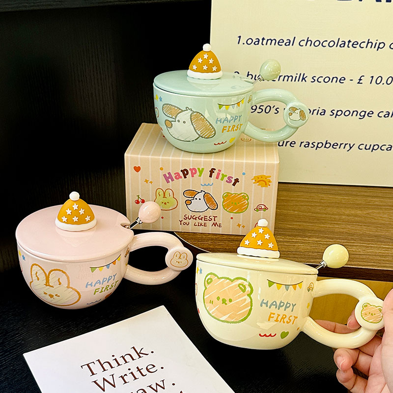 Cute Bear Ceramic Mug with Lid and Spoon, Aesthetic Coffee Cup for Girls, Perfect for Office and Breakfast, Great Birthday Gift Cute Bear Ceramic Mug with Lid and Spoon, Aesthetic Coffee Cup for Girls, Perfect for Office and Breakfast, Great Birthday Gift