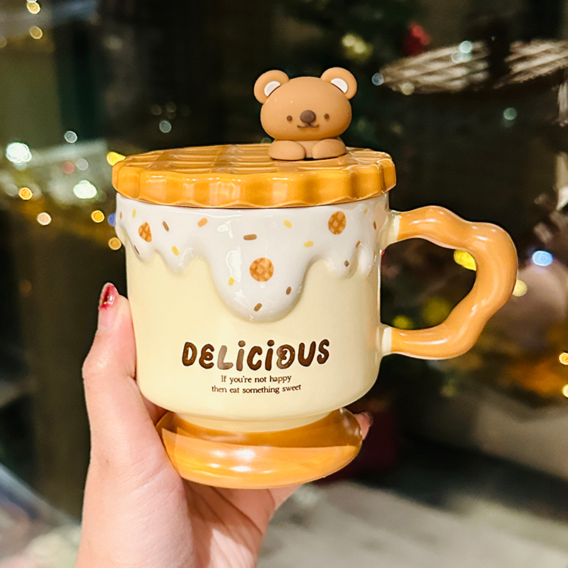 Cute Bear High-Foot Ice Cream Cup Girls' Coffee Mug with Lid and Spoon - Adorable Drinkware for Kids and Y2K Aesthetic Lovers Cute Bear High-Foot Ice Cream Cup Girls' Coffee Mug with Lid and Spoon - Adorable Drinkware for Kids and Y2K Aesthetic Lovers