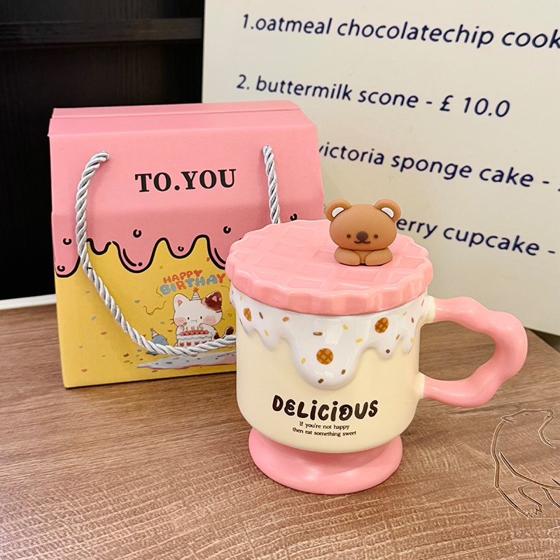 Cute Bear High-Foot Ice Cream Cup Girls' Coffee Mug with Lid and Spoon - Adorable Drinkware for Kids and Y2K Aesthetic Lovers Cute Bear High-Foot Ice Cream Cup Girls' Coffee Mug with Lid and Spoon - Adorable Drinkware for Kids and Y2K Aesthetic Lovers