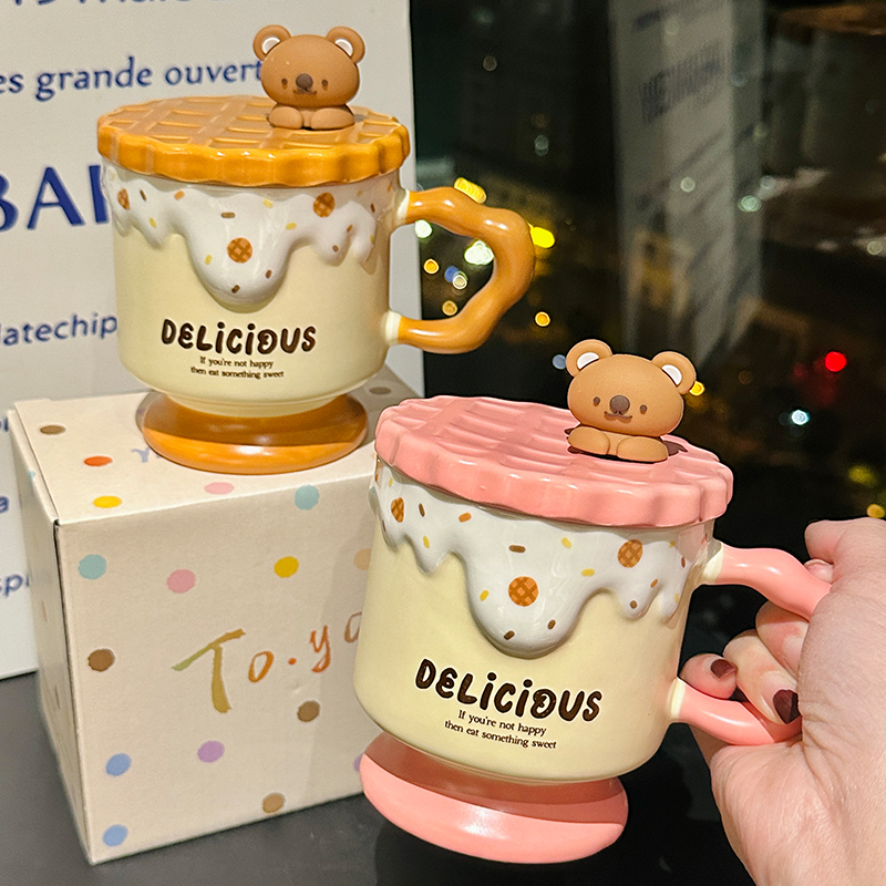 Cute Bear High-Foot Ice Cream Cup Girls' Coffee Mug with Lid and Spoon - Adorable Drinkware for Kids and Y2K Aesthetic Lovers Cute Bear High-Foot Ice Cream Cup Girls' Coffee Mug with Lid and Spoon - Adorable Drinkware for Kids and Y2K Aesthetic Lovers