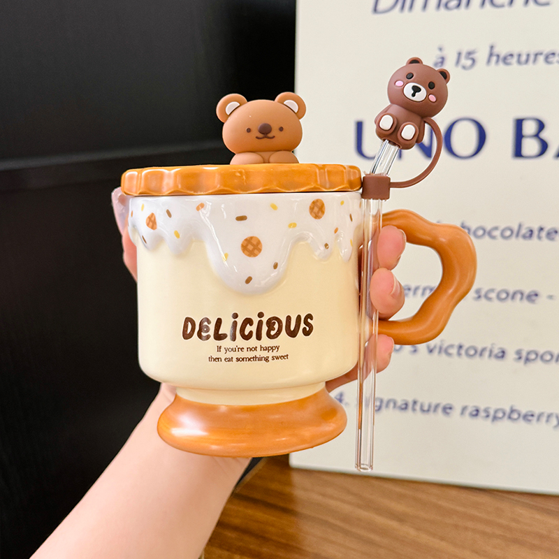 Cute Bear High-Foot Ice Cream Cup Girls' Coffee Mug with Lid and Spoon - Adorable Drinkware for Kids and Y2K Aesthetic Lovers Cute Bear High-Foot Ice Cream Cup Girls' Coffee Mug with Lid and Spoon - Adorable Drinkware for Kids and Y2K Aesthetic Lovers