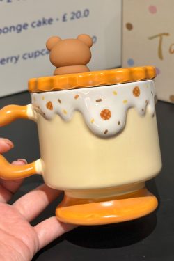 Cute Bear High-Foot Ice Cream Cup Girls' Coffee Mug with Lid and Spoon - Adorable Drinkware for Kids and Y2K Aesthetic Lovers