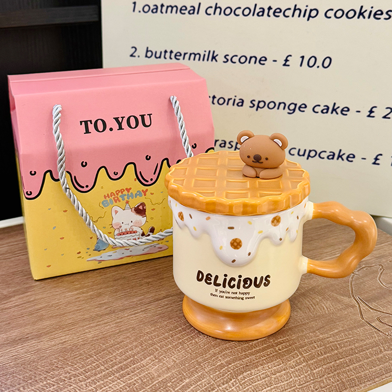 Cute Bear High-Foot Ice Cream Cup Girls' Coffee Mug with Lid and Spoon - Adorable Drinkware for Kids and Y2K Aesthetic Lovers Cute Bear High-Foot Ice Cream Cup Girls' Coffee Mug with Lid and Spoon - Adorable Drinkware for Kids and Y2K Aesthetic Lovers
