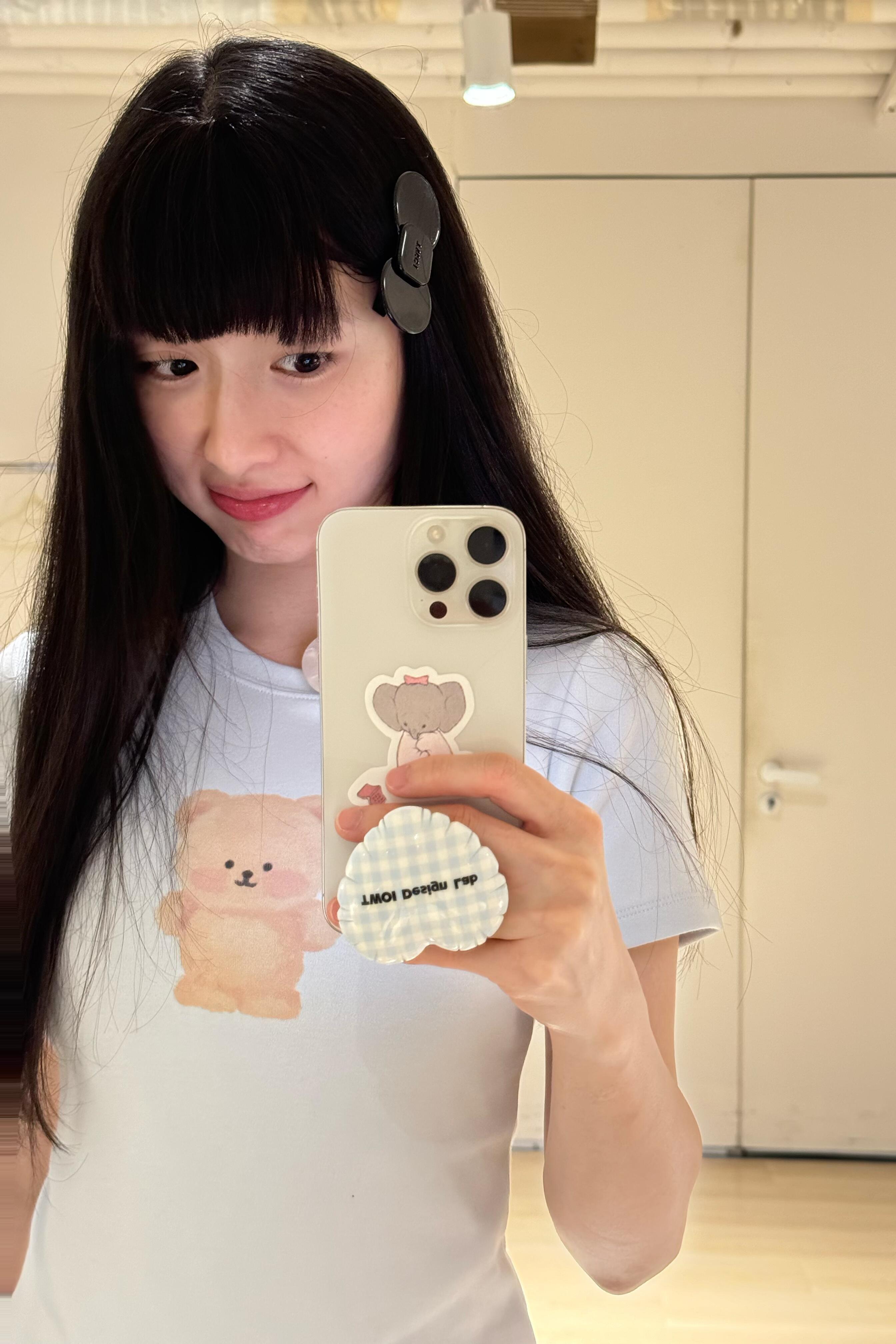 Cute Bear Print Short Fitted Slim Pure Cotton High-Stretch Short Sleeve T-Shirt - 25SS Korean Style Fashion