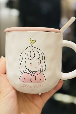 Cute Birthday Pig Ceramic Mug with Lid and Spoon - Adorable Heart Design, Creative Gift for Couples and Girls, Perfect Coffee Water Cup