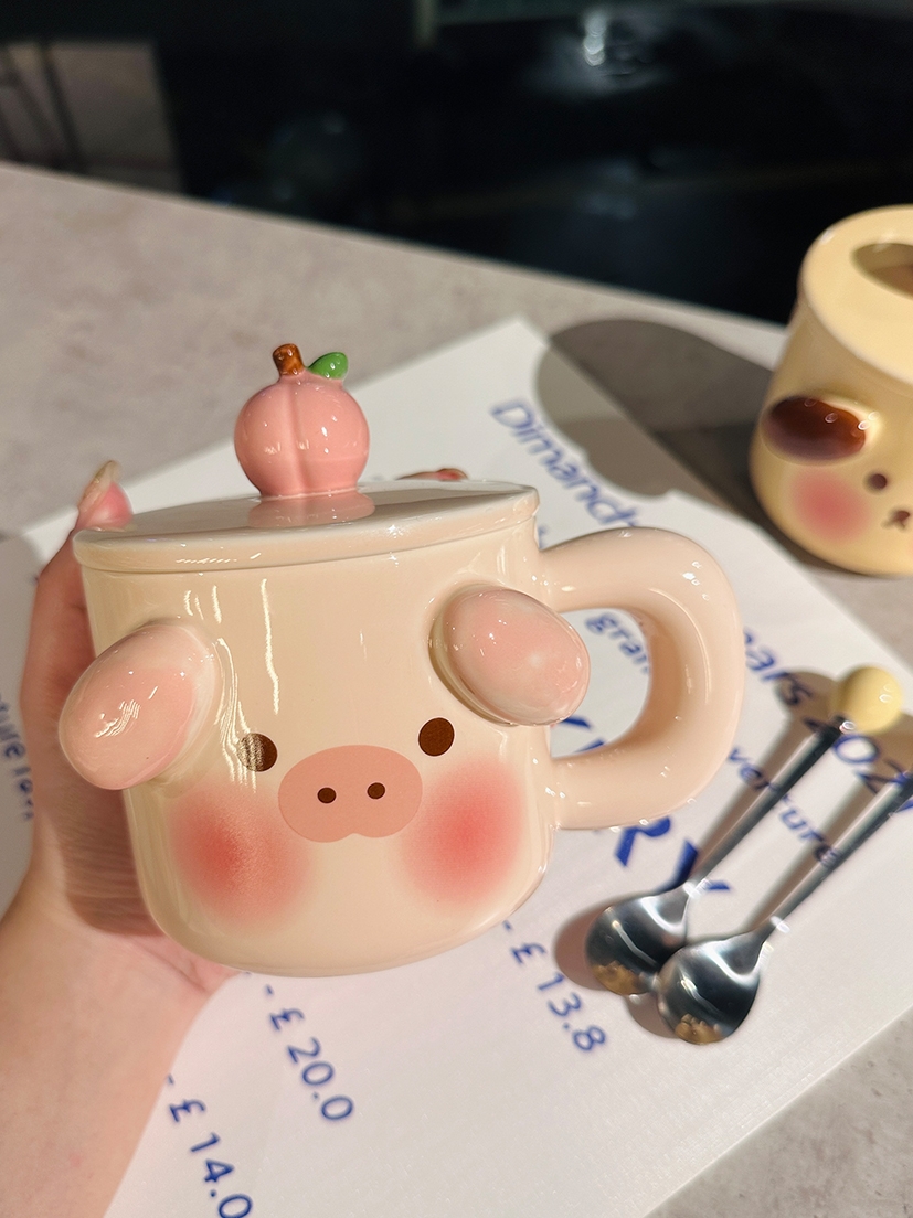 Cute Birthday Pig Ceramic Mug with Lid and Spoon - Adorable Heart Design, Creative Gift for Couples and Girls, Perfect Coffee Water Cup Cute Birthday Pig Ceramic Mug with Lid and Spoon - Adorable Heart Design, Creative Gift for Couples and Girls, Perfect Coffee Water Cup