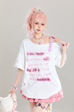 Cute Bow Half-Shoulder Short Sleeve T-Shirt for Women - Summer Loose Off-Shoulder Top, Age-Reducing, Trendy Y2K Style