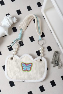 Cute Butterfly Plush Woven Shoulder Bag with Tulip Floral Design - Casual Crossbody Style for Everyday Use