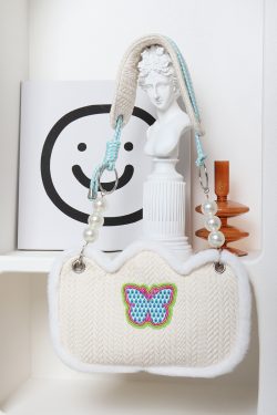 Cute Butterfly Plush Woven Shoulder Bag with Tulip Floral Design - Casual Crossbody Style for Everyday Use