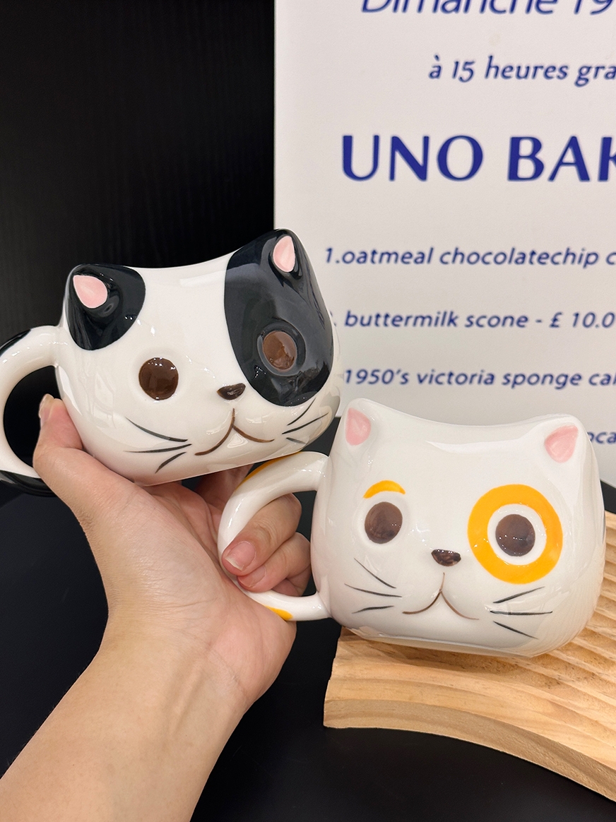 Cute Cartoon Ceramic Water Cup - Adorable Girl Heart Cat Mug for Home, Breakfast, Oatmeal - Soft and Healing Design Cute Cartoon Ceramic Water Cup - Adorable Girl Heart Cat Mug for Home, Breakfast, Oatmeal - Soft and Healing Design