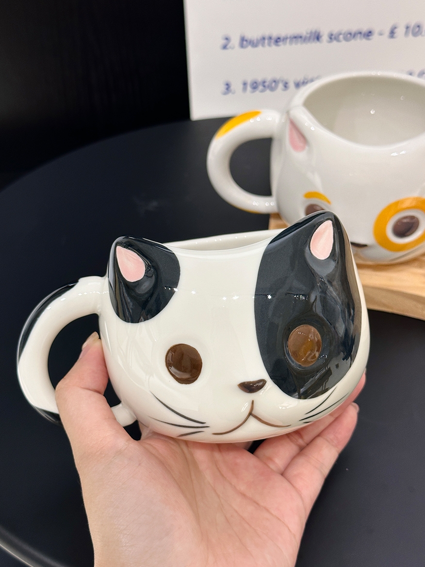 Cute Cartoon Ceramic Water Cup - Adorable Girl Heart Cat Mug for Home, Breakfast, Oatmeal - Soft and Healing Design Cute Cartoon Ceramic Water Cup - Adorable Girl Heart Cat Mug for Home, Breakfast, Oatmeal - Soft and Healing Design