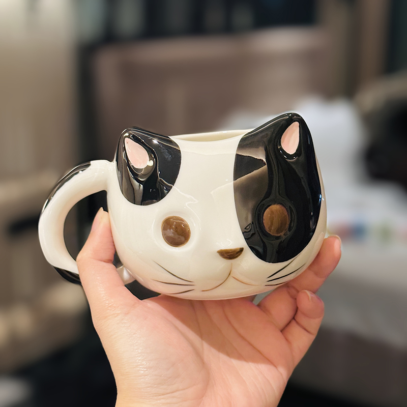 Cute Cartoon Ceramic Water Cup - Adorable Girl Heart Cat Mug for Home, Breakfast, Oatmeal - Soft and Healing Design Cute Cartoon Ceramic Water Cup - Adorable Girl Heart Cat Mug for Home, Breakfast, Oatmeal - Soft and Healing Design
