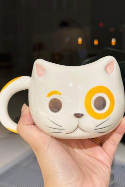 Cute Cartoon Ceramic Water Cup - Adorable Girl Heart Cat Mug for Home, Breakfast, Oatmeal - Soft and Healing Design