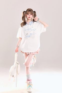 Cute Cartoon Embroidered Plush Puppy Polo Shirt - Short Sleeve T-Shirt for Girls, Summer Sweet Lazy Style, Casual Top