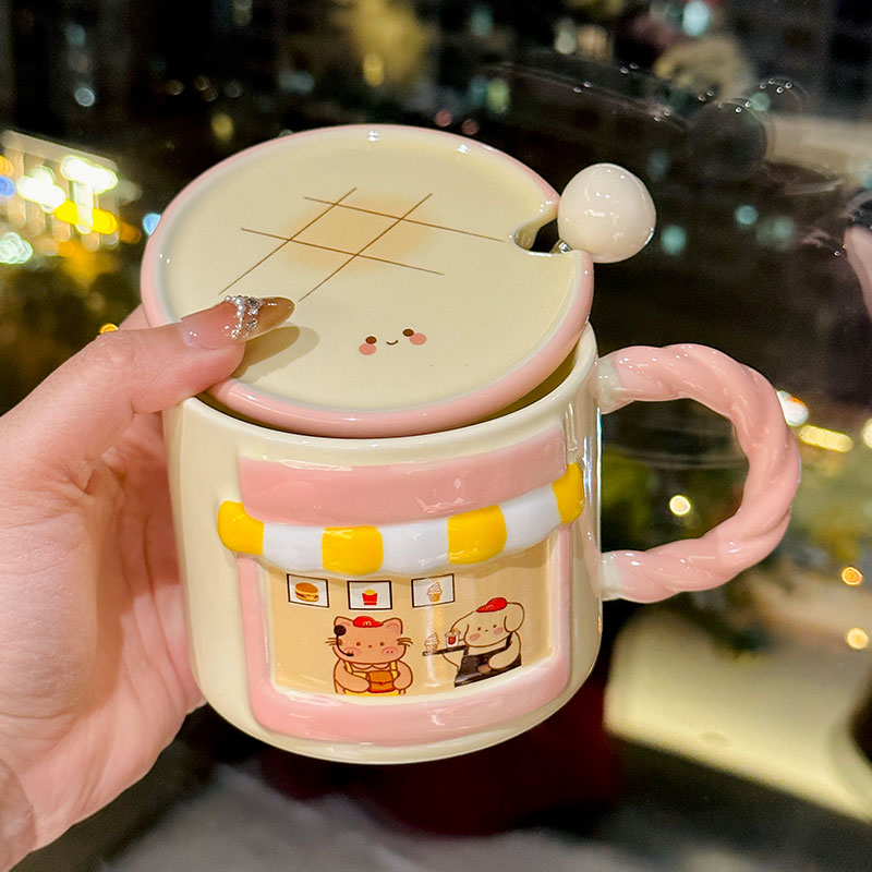Cute Cat Ceramic Mug with Lid - Adorable Coffee Cup for Girls, Office Use, Perfect Birthday Gift, Trendy 2025 Design Cute Cat Ceramic Mug with Lid - Adorable Coffee Cup for Girls, Office Use, Perfect Birthday Gift, Trendy 2025 Design