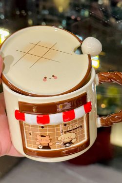 Cute Cat Ceramic Mug with Lid - Adorable Coffee Cup for Girls, Office Use, Perfect Birthday Gift, Trendy 2025 Design