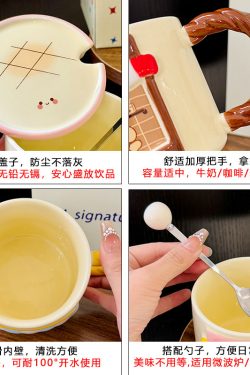 Cute Cat Ceramic Mug with Lid - Adorable Coffee Cup for Girls, Office Use, Perfect Birthday Gift, Trendy 2025 Design