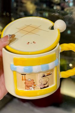 Cute Cat Ceramic Mug with Lid - Adorable Coffee Cup for Girls, Office Use, Perfect Birthday Gift, Trendy 2025 Design