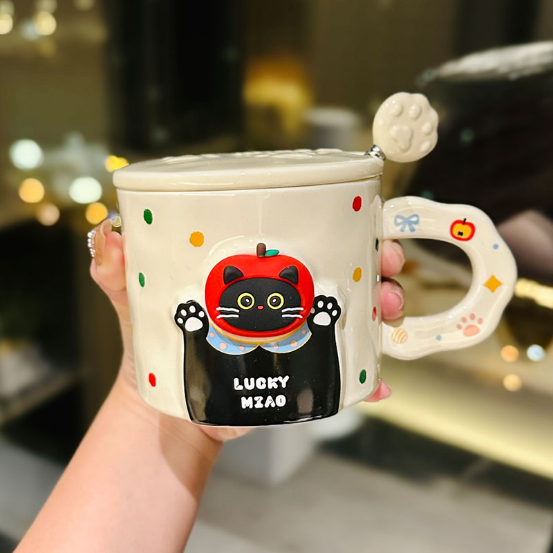 Cute Cat Ceramic Mug with Lid and Spoon – Adorable Water Cup for Girls, Perfect Birthday Gift & Party Favor Cute Cat Ceramic Mug with Lid and Spoon – Adorable Water Cup for Girls, Perfect Birthday Gift & Party Favor